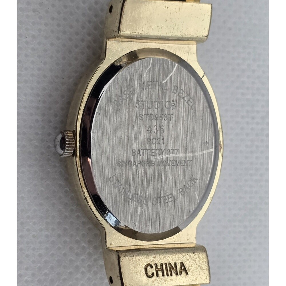 Women's Studio Time Fancy Oval Gold Tone Enamel Open Cuff Bracelet Watch 13 - Picture 9 of 9